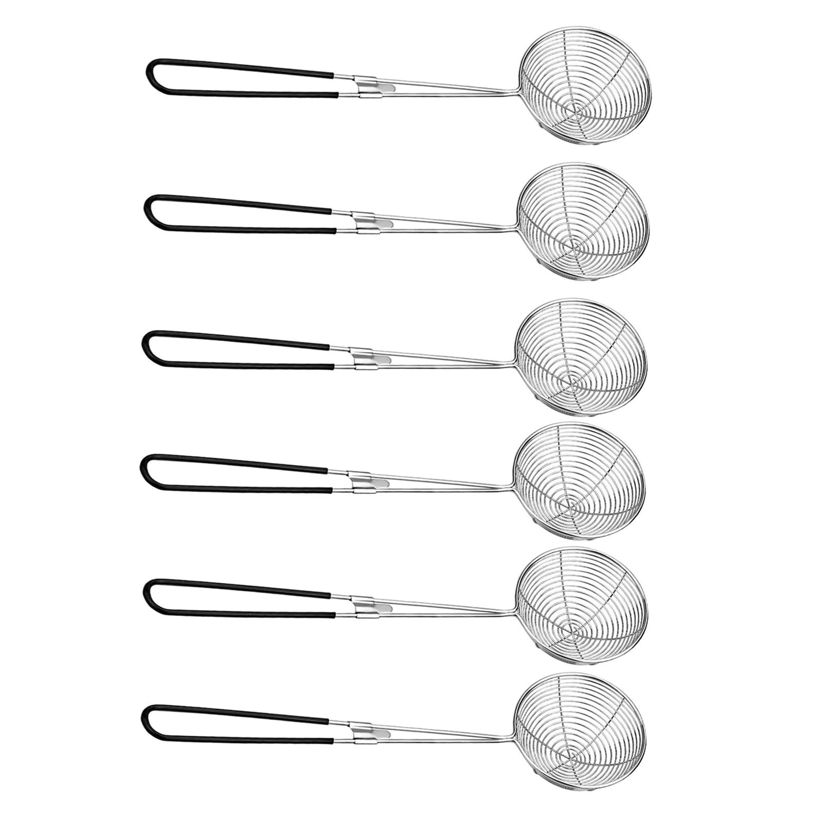 6 sztuk sitko do fondue ze stali nierdzewnej, łyżka cedzakowa, sitko kuchenne ze stali nierdzewnej, sitko kuchenne z uchwytami, łyżeczka, filtr, sitko, długi uchwyt, sitko do makaronu, łyżka do duszenia fondueparty (kolor czarny)