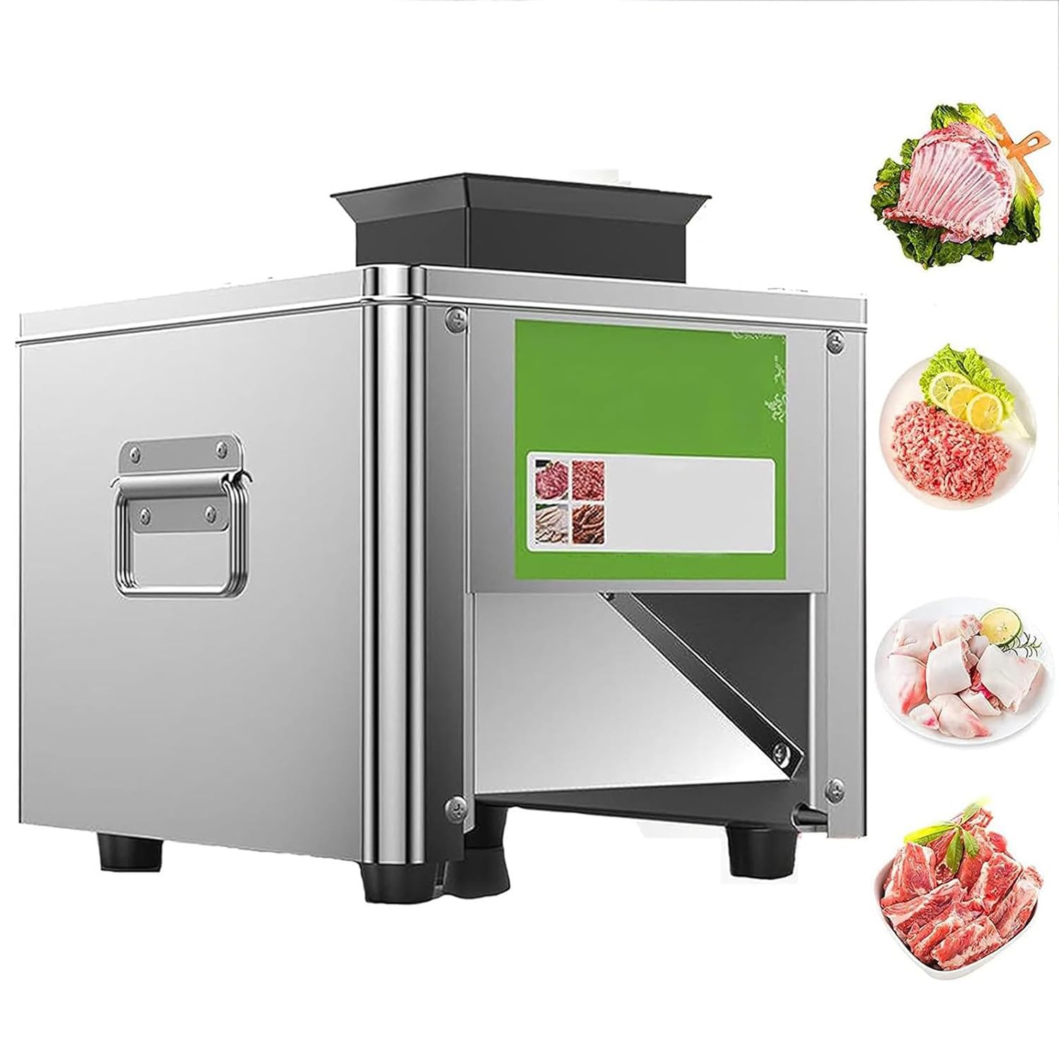 Qiang 850W Máquina Cortadora Fiambre Comercial Eléctrica Cuchilla 2,5Mm-21Mm,Cortadora De Carne De Res Acero Inoxidable para Pollo,Pescado,Tiras De Carne,Cortador De Cubos De Carne,2.5mm