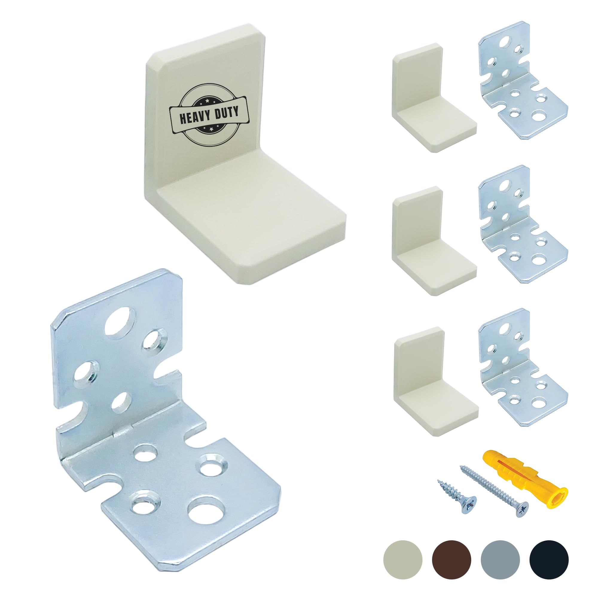 YAPIKAN L Bracket, Cream Shelf Brackets, Stainless Steel Corner Brace, Furniture Anchors for Baby Proofing, Heavy Duty Cabinet Hanging Brackets, Plastic Cover Metal Brackets for Shelves, 4 PCS