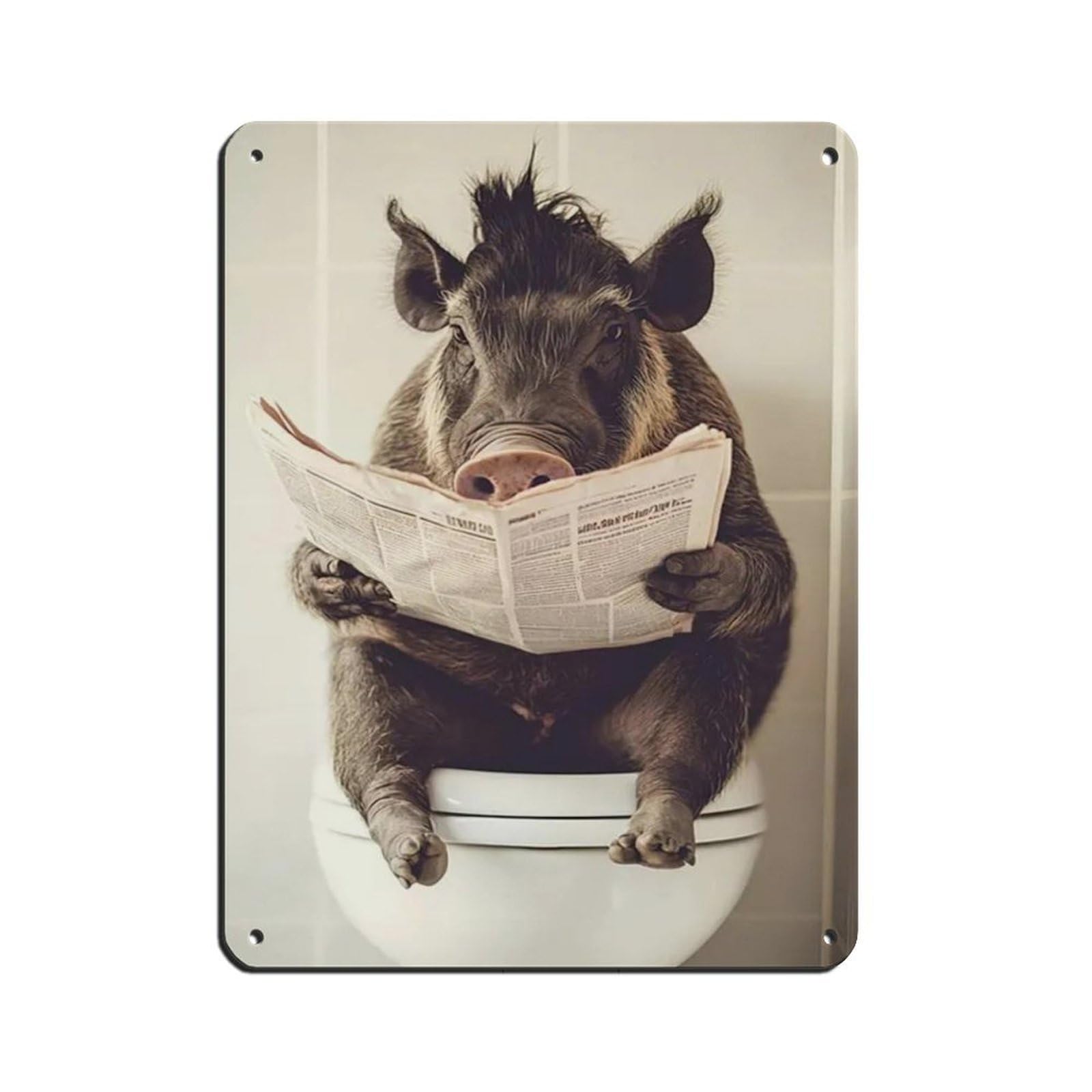 Lxwnze 30L X 40W Cm Warthog Sitting On Toilet Reading Newspaper Tin Sign Vintage Metal Pub Club Cafe Bar Home Wall Art Decoration Poster Retro 12X16inch(30X40cm)