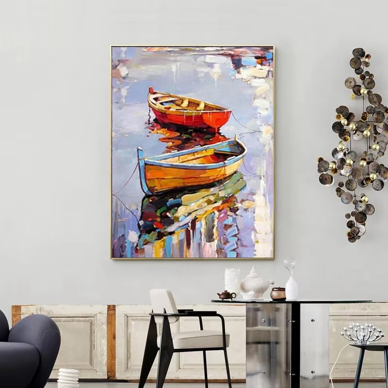 IHHGNB Tableau abstrait de bateau à l'huile sur toile pour salon, affiche et impressions décoratives de style graffiti coloré (50 x 75 cm (20 x 30 pouces) /...