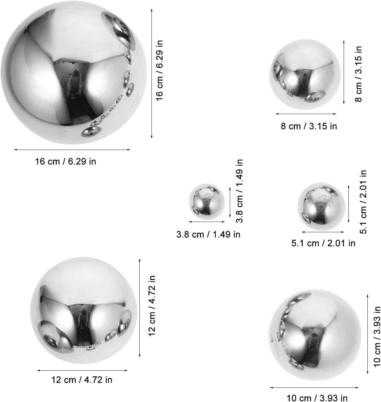 YARNOW 10Pcs Stainless Steel Gazing Balls - Mirror Polished Reflective Garden Spheres for Outdoor Decor, Home Pond, Swimming Pool, 6 Sizes