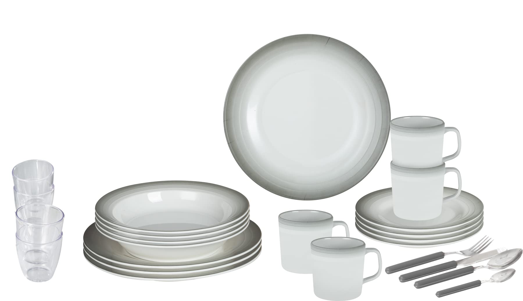 Brunner 0830154N.C5S - Juego de platos, vasos, cubiertos y tazas irrompibles de melamina, 36 unidades, todo incluido Astralys
