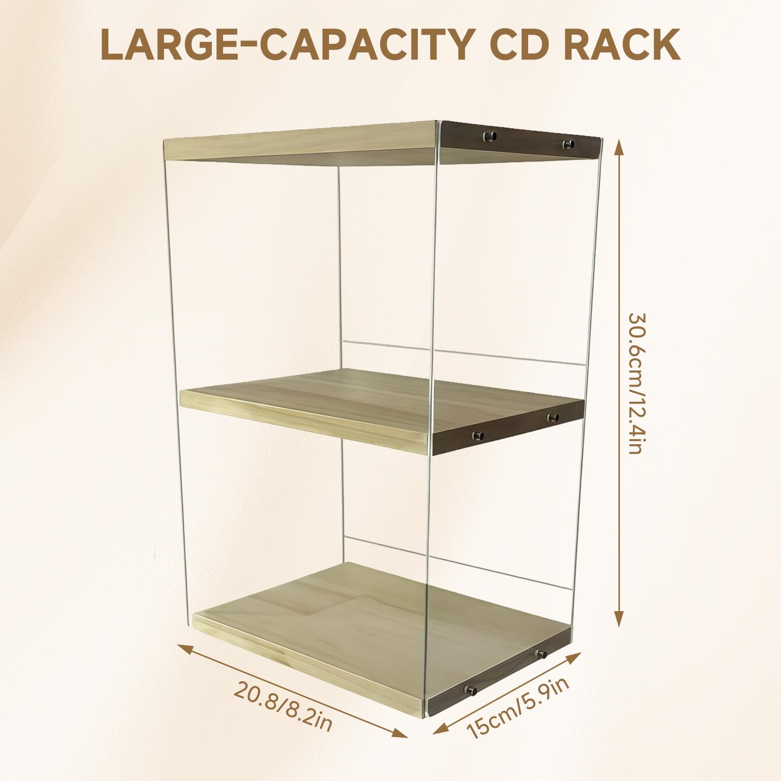 CD Holder Desk Rack Organizer, 8.2*5.9*12.4 In CD Storage Units, Natural Wood CD Storage Rack Holds 30 CD Case, 55 DVDs in Slim Cases, and 130 Discs in CD Sleeves, Organizer for CD & DVD — view 2