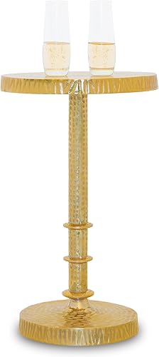 Objet D'Art - Mesa auxiliar redonda dorada pequeña de Objet D'Art, acento, extremo, pedestal, Martini, mesa de cóctel y bebida para sala de estar y