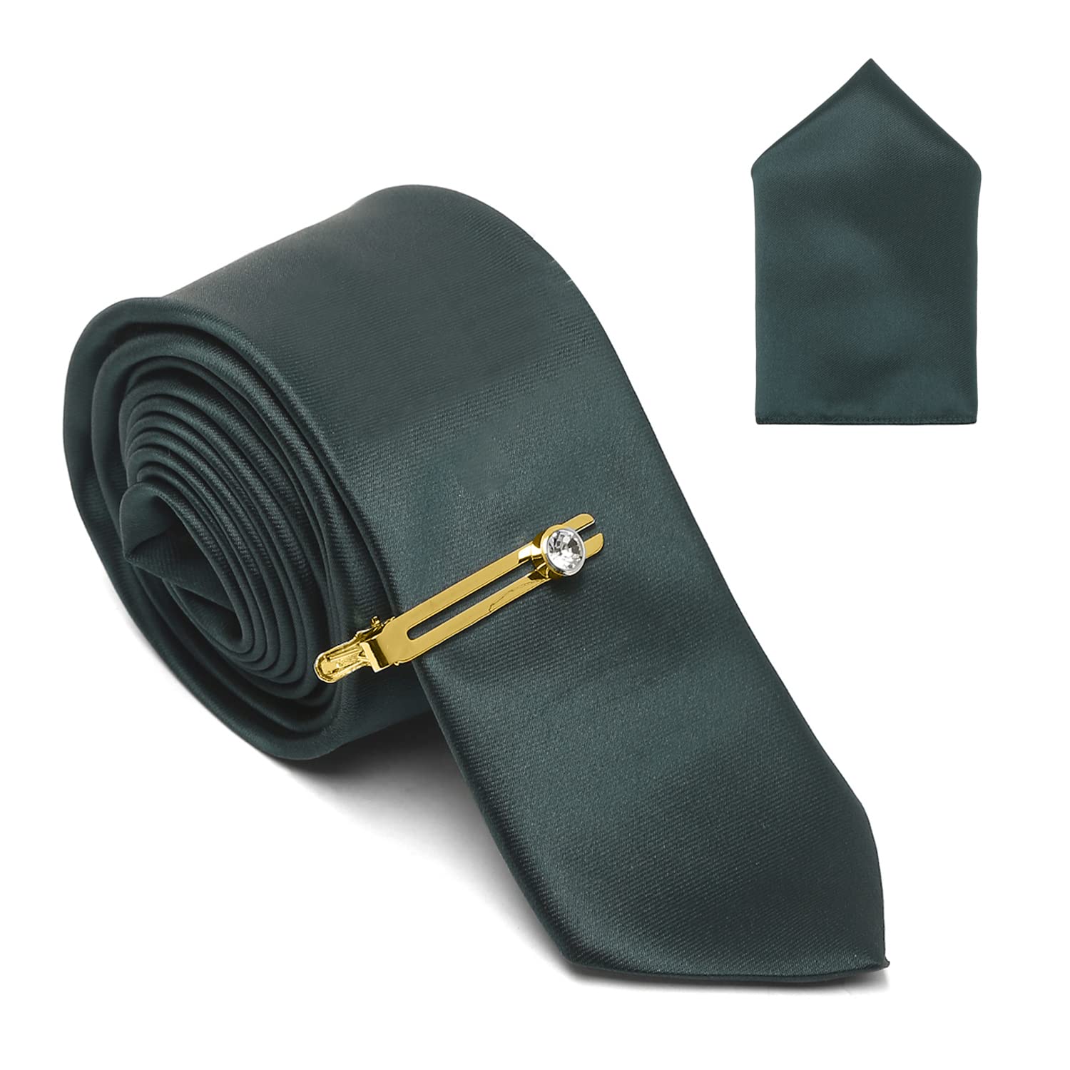 LOUIS STITCHMens Solid Green Luxury Italian Silk Necktie Set With Pocket Square (Prague_TE) (LS-TEGP-PL-GR01)
