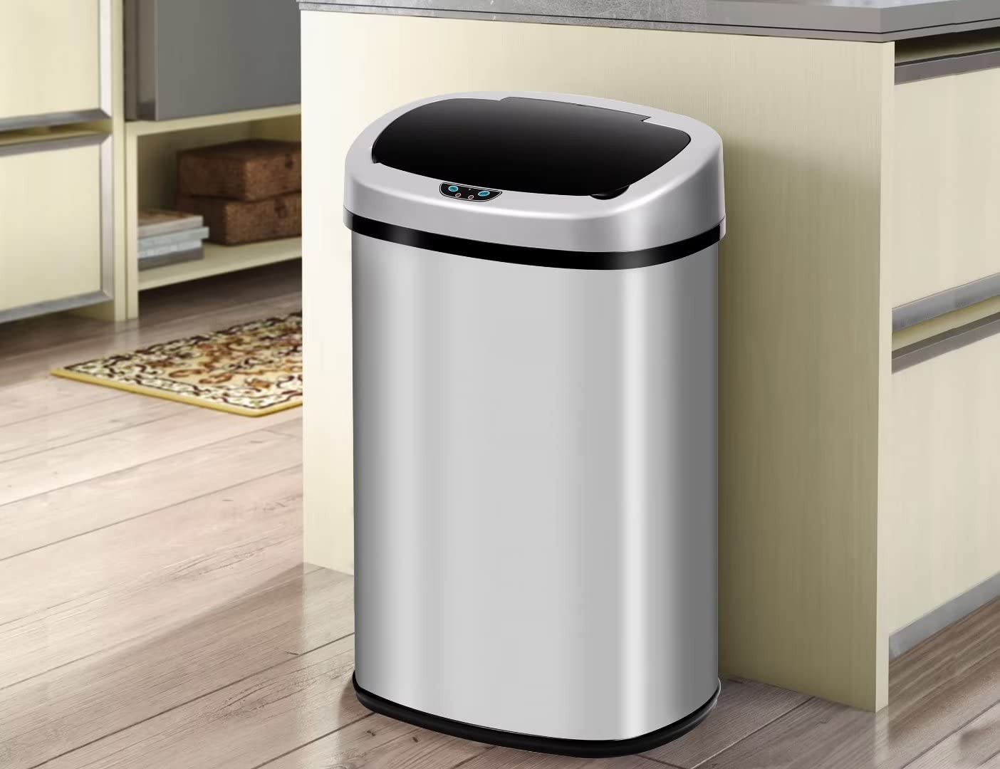 YIQIEDEYAutomatic Trash Can Touchless Stainless Steel Trash Can 13 Gallons Large Size Mute Kitchen Trash Can with Odor Control System Suitable for Kitchen, Bathroom, Room, Office (Silver)