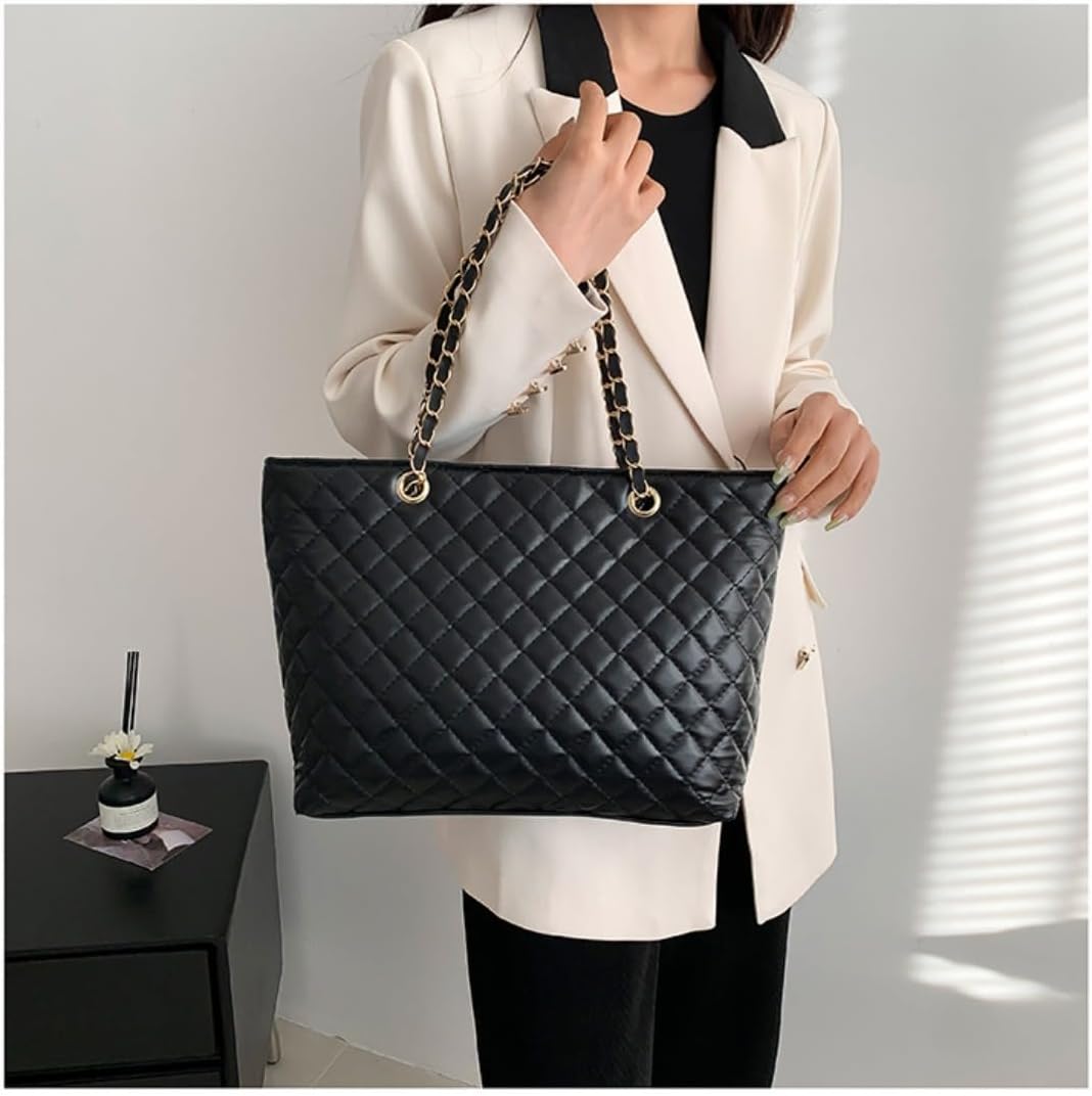 Large Double Strap Tote, Genuine Leather Shoulder Bag with Detachable Chain for Women - Image 2