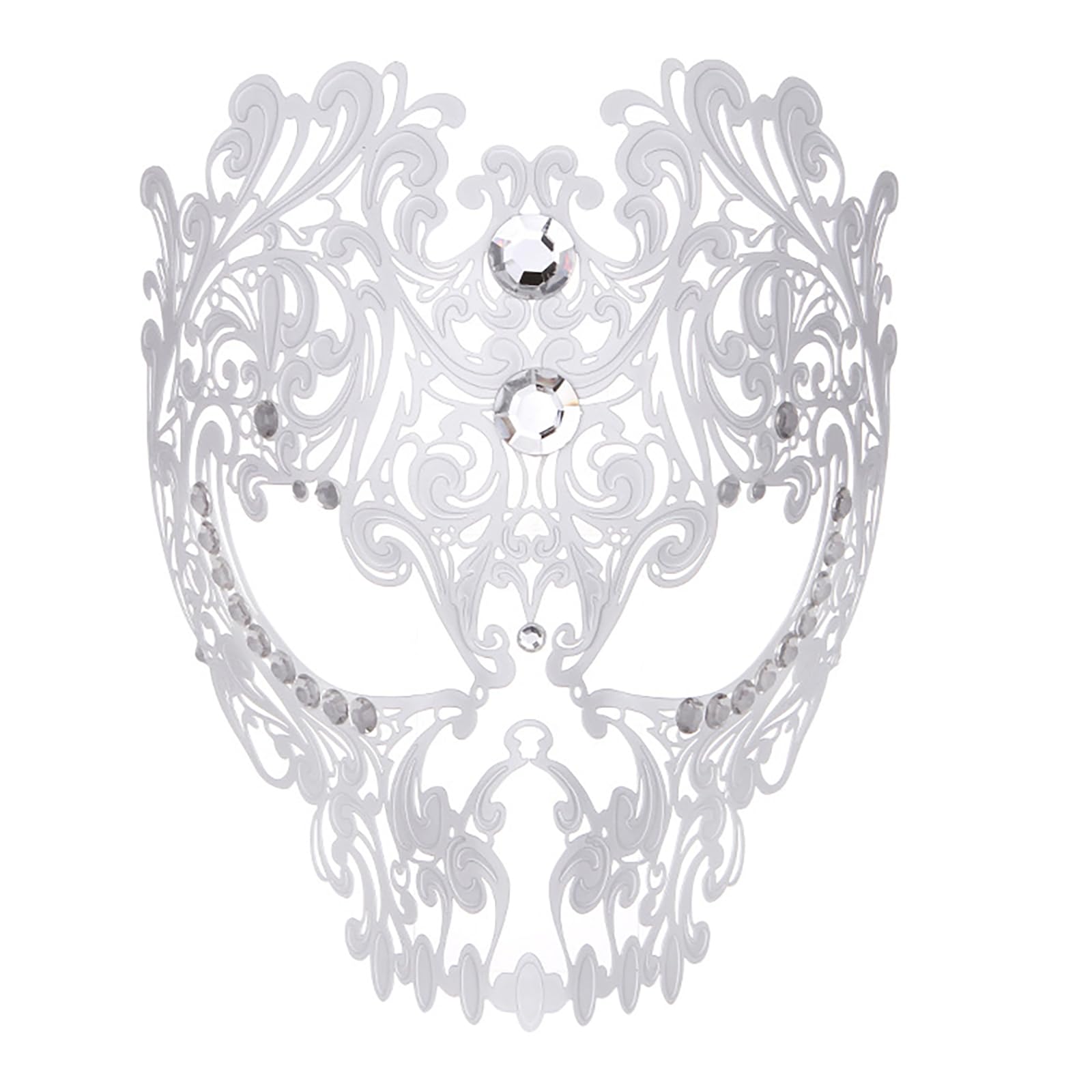 JewelryWe Masquerade Mask for Women: Halloween Metal Skeleton Mardi Gras Rhinestones Gothic Skull Masks for Cosplay Party