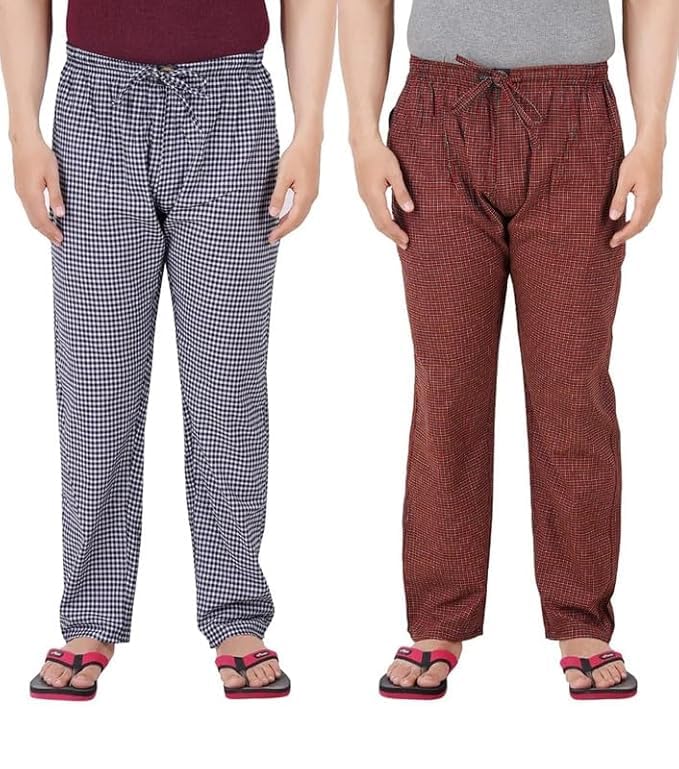 Mens Cotton Checkered Pyjama for Night Wear, Relaxation and Sleep (Red,Grey)-image-32