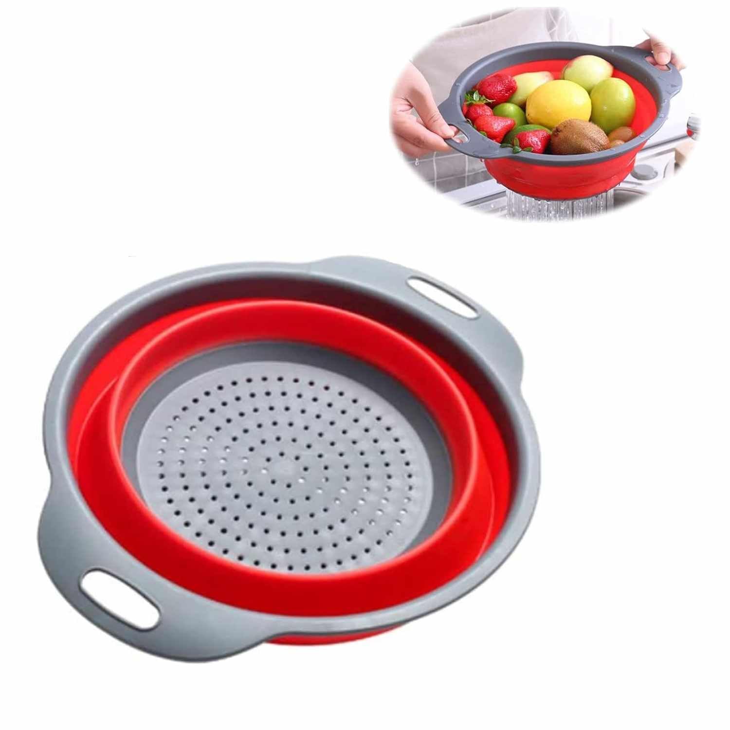 CHEFZOCO Colador plegable para cocina, Escurridor de pasta, Escurridor de Verdura, Escurridor Plegable para Ollas, Escurridor para cocina, Libre de BPA, Silicona, Apto para lavavajilla, Con asas