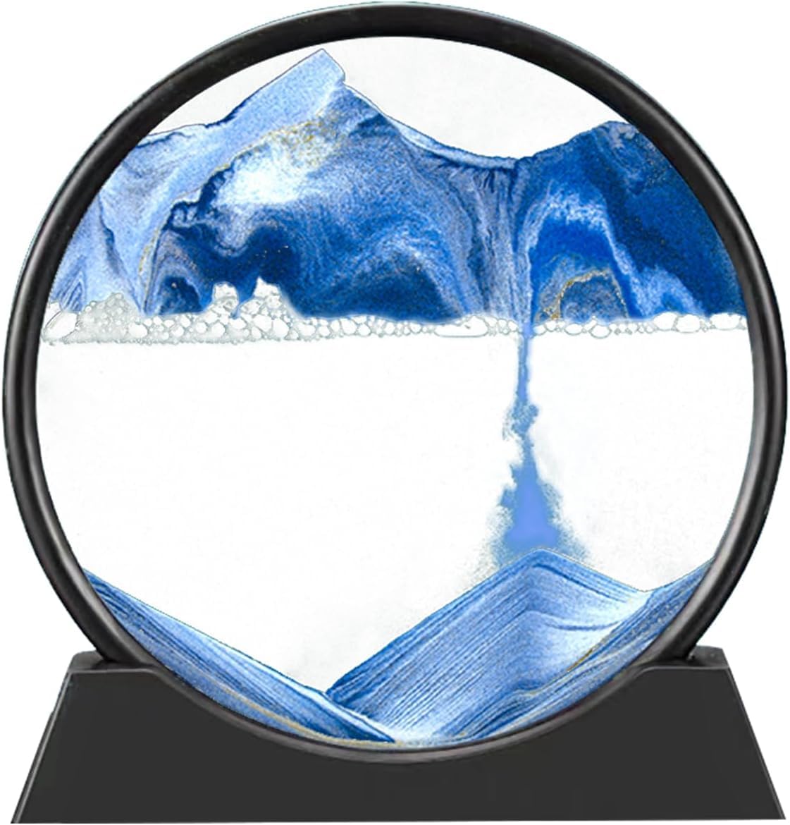 FDTY 1 pcs Blue Sand Art Kits Moving Sand Art Liquid Motion, Round Glass Moving Sand Art Picture Relaxing Desktop Home Office (7Inch-Black)
