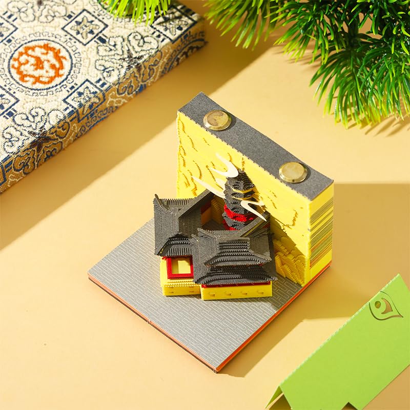 Buddhist Pagoda Tear-Off Notepad | Jiming Temple Laser-Carved Memo Cube | Zen Meditation Notebook for Desk Organization (Ming Dynasty Architecture)​ (Complete set (one each of 5 styles))