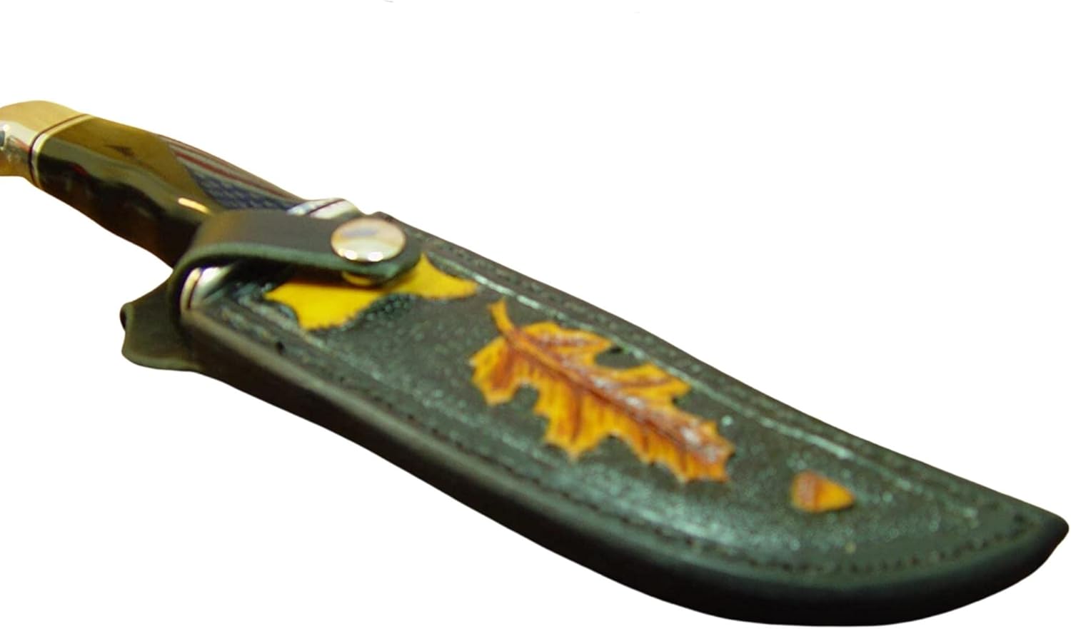 Buck 119 Leather Knife Sheath black (RIGHT-HAND vertical) Hand-tooled with Oak leaves and Acorns. The sheath is made for a buck 119 knife. Sheath ONLY!!