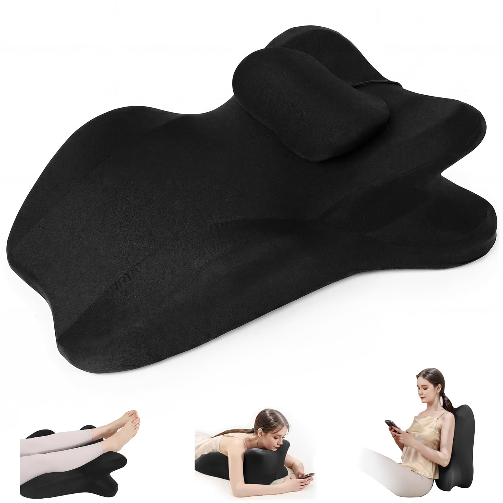 Cuscino Ergonomico a Cuneo in Memory Foam 27° con Poggiatesta Removibile, Cuscino da Lettura per Letto e Divano, Supporto per Schiena, Collo e Gambe, Fodera Lavabile Antiscivolo, 59 x 39 cm