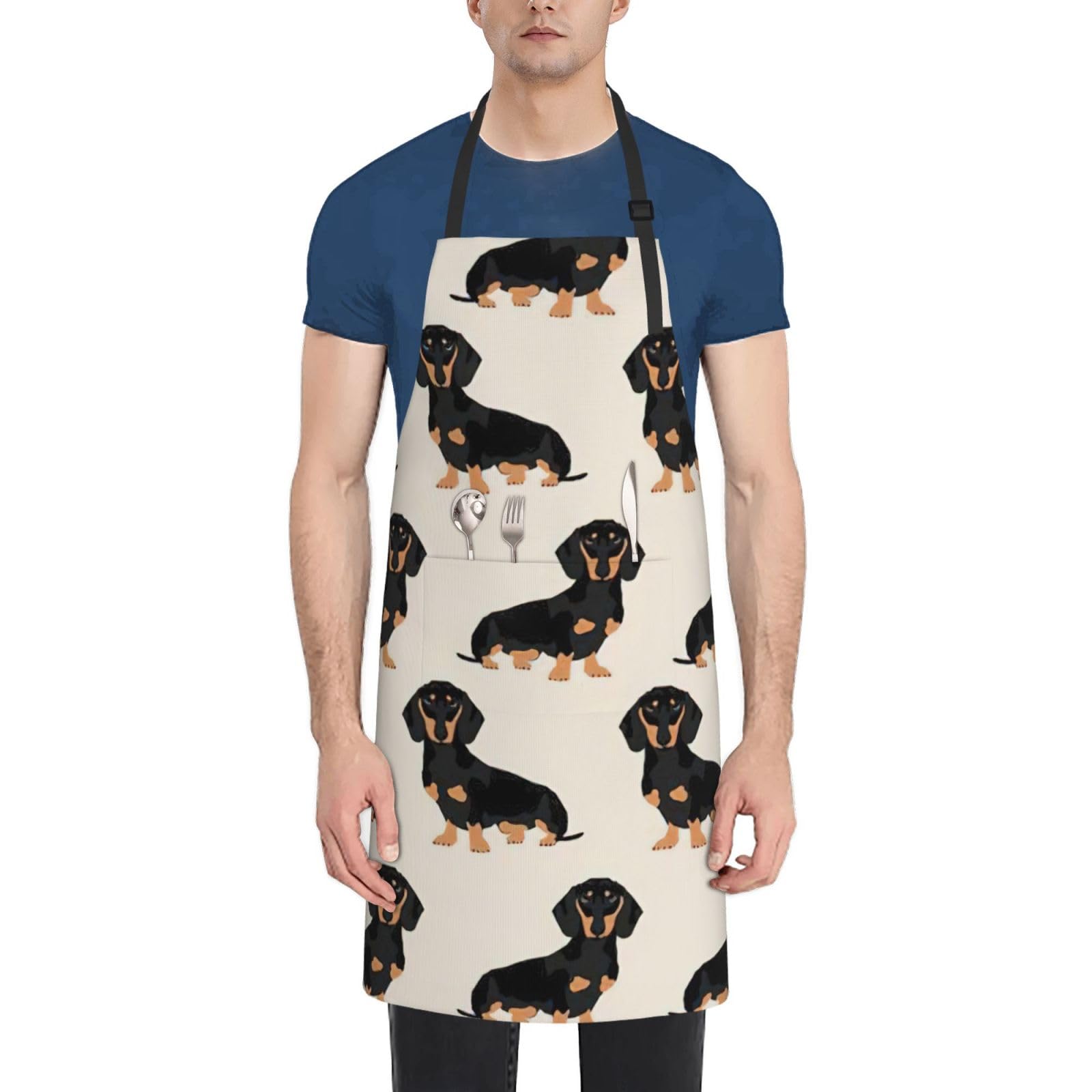 Breaux Unisex Black Dachshund Print Aprons With Adjustable Neck Straps Oxford Cloth Aprons For Cooking Baking One Size One Size, One Size