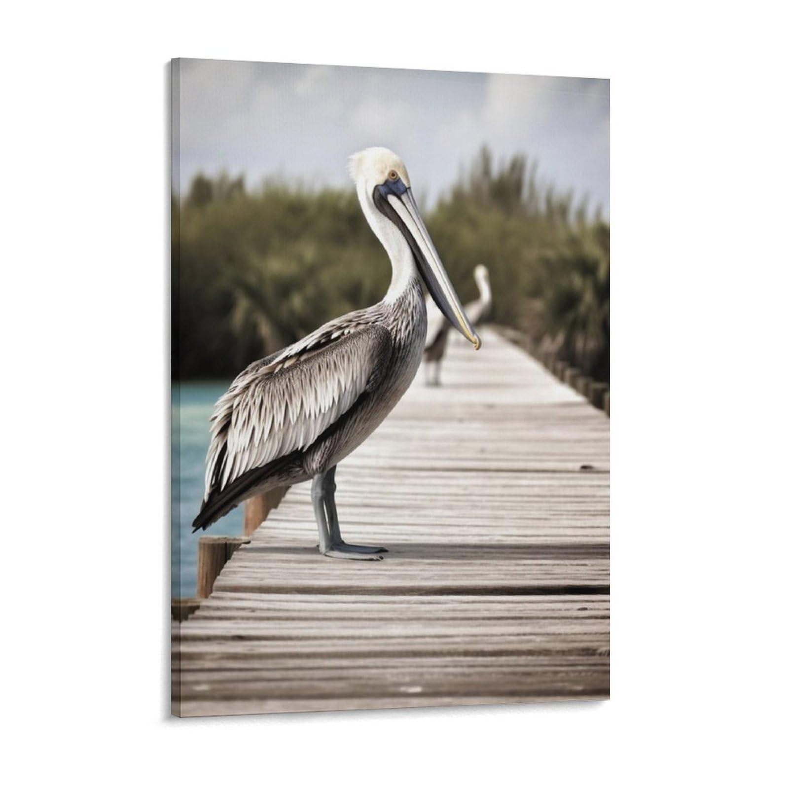 Pelican On Wood Bridge Canvas Wall Art for Bedroom 18x24inch Canvas Prints Artwork for Walls Modern Picture Artwork Painting for Living Room Aesthetic Wall Paintings for Bathroom Kitchen Offi