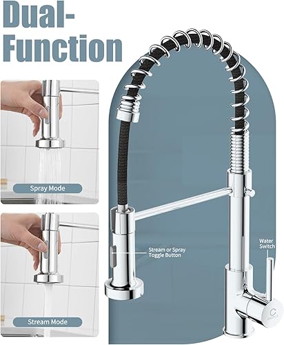 Miniatura 3 de Grifo de cocina, grifos de fregadero de cocina comercial con rociador extraíble, grifos de acero inoxidable para fregaderos de cocina, cabezal