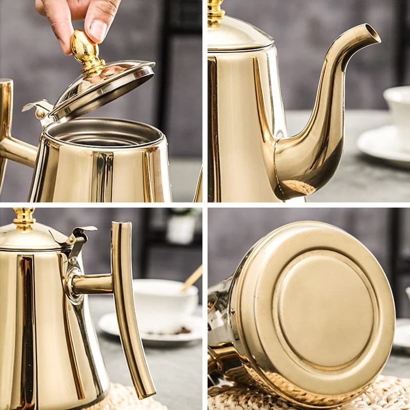 Tetera de café, Jarras de jarra de café, Jarra de vacío, Infusor de tetera, Tetera de acero inoxidable de gran capacidad de 1,5 l con filtro Diseño único Hervidor de cocina for el hogar, Oro/Plata (Co