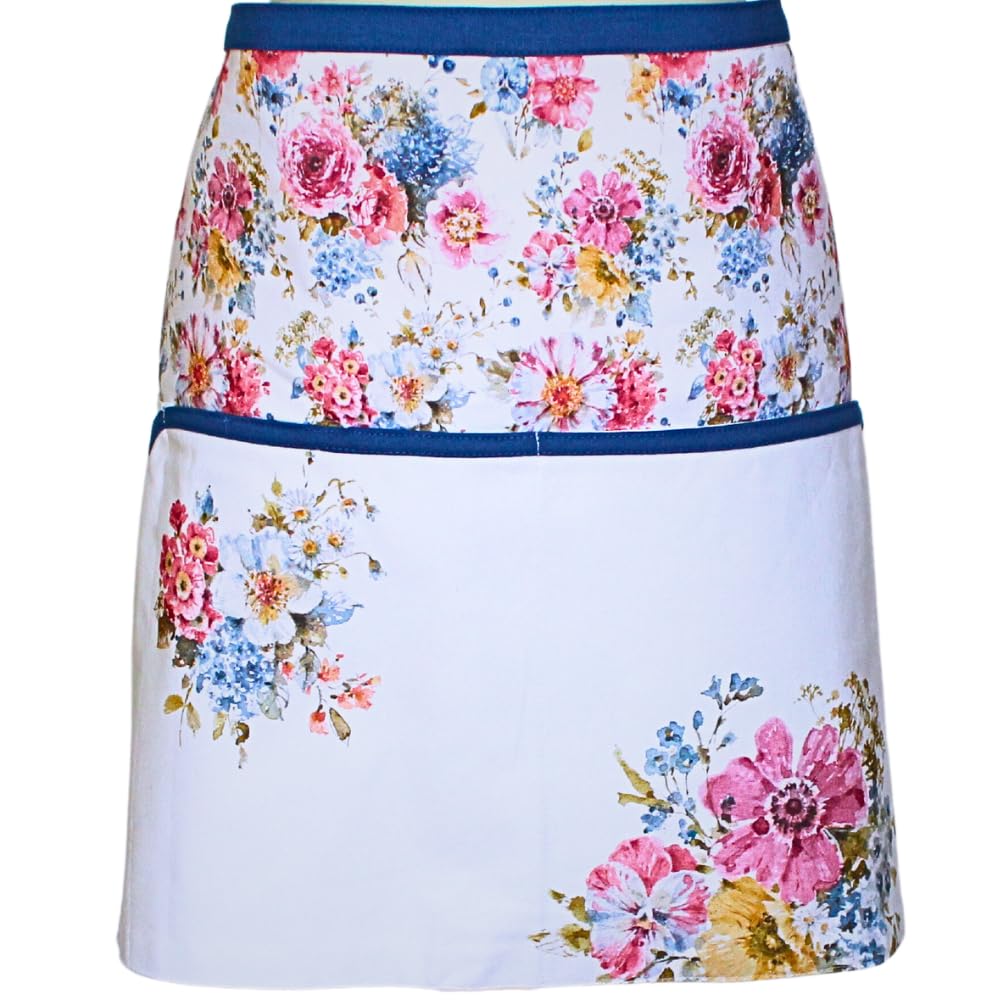 Dekohelden24 Grembiule da giardino in 100% cotone, senza bavaglino, motivo: Garden Flower Cream, dimensioni: ca. 45 x 75 cm (A x L x P), Crema colorata, 45 cm hoch