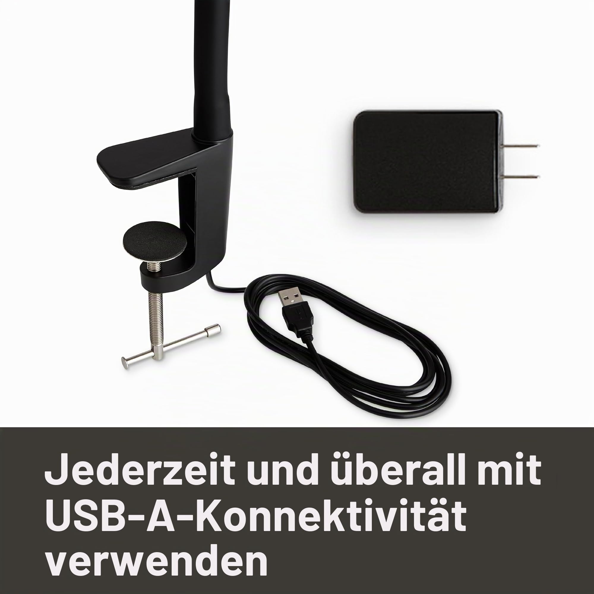 Reliable UberLight Flex 3200TL Arbeitslicht,LED tragbare Schreibtischlampe mit Klemme, USB-Anschluss, 26.5 Zoll flexibler Schwanenhals, 9 Lichteinstellungen, bis zu 60.000 Stunden Nutzung (schwarz)