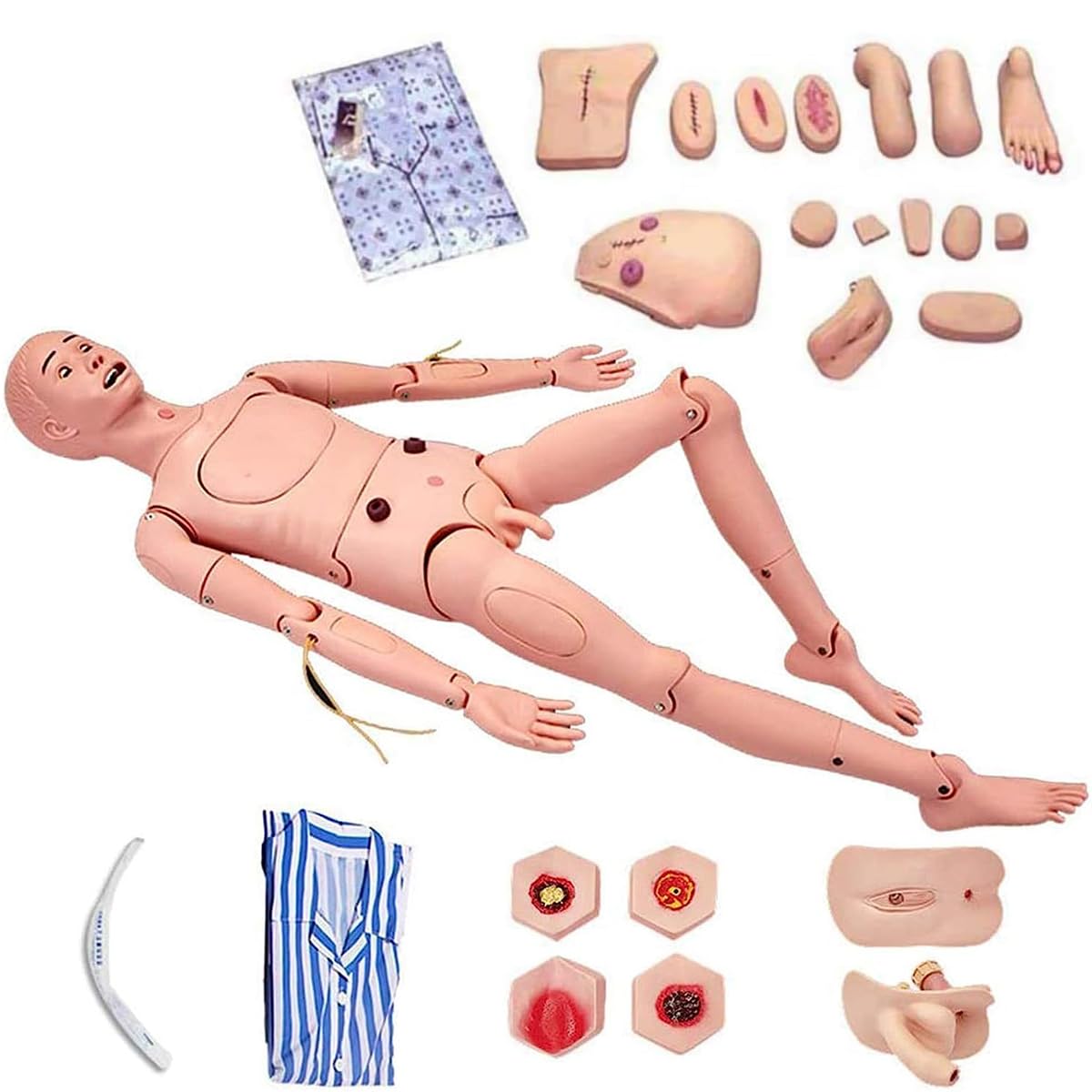 Simulador de primeros auxilios de enfermería, modelo de cuidado de úlceras de decúbito masculino y femenino, maniquí de cateterismo RCP básico de enfermería médica trauma venopunción práctica