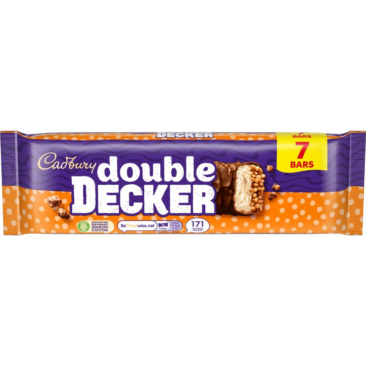 Cadbury Double Decker Chocolate, Crispy Cereal and Chewy Nougat Bars, 37.3 g (Pack of 7)