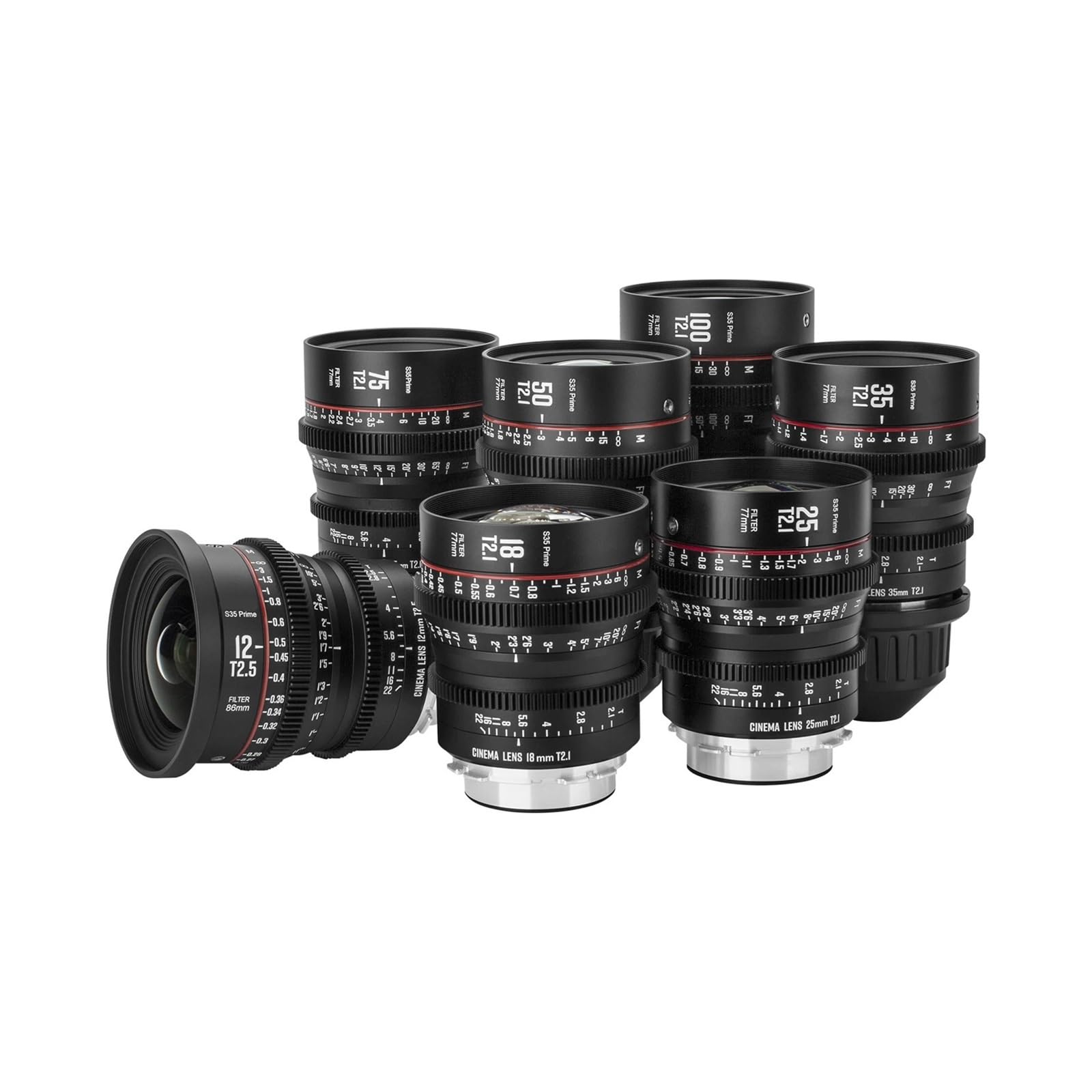Obiettivo cinematografico T2.1 Super 35 da 12/18/25/35/50/75/100 mm | Progettato for l'uso con sistemi di telecamere cinematografiche(12mm T2.5,EF)