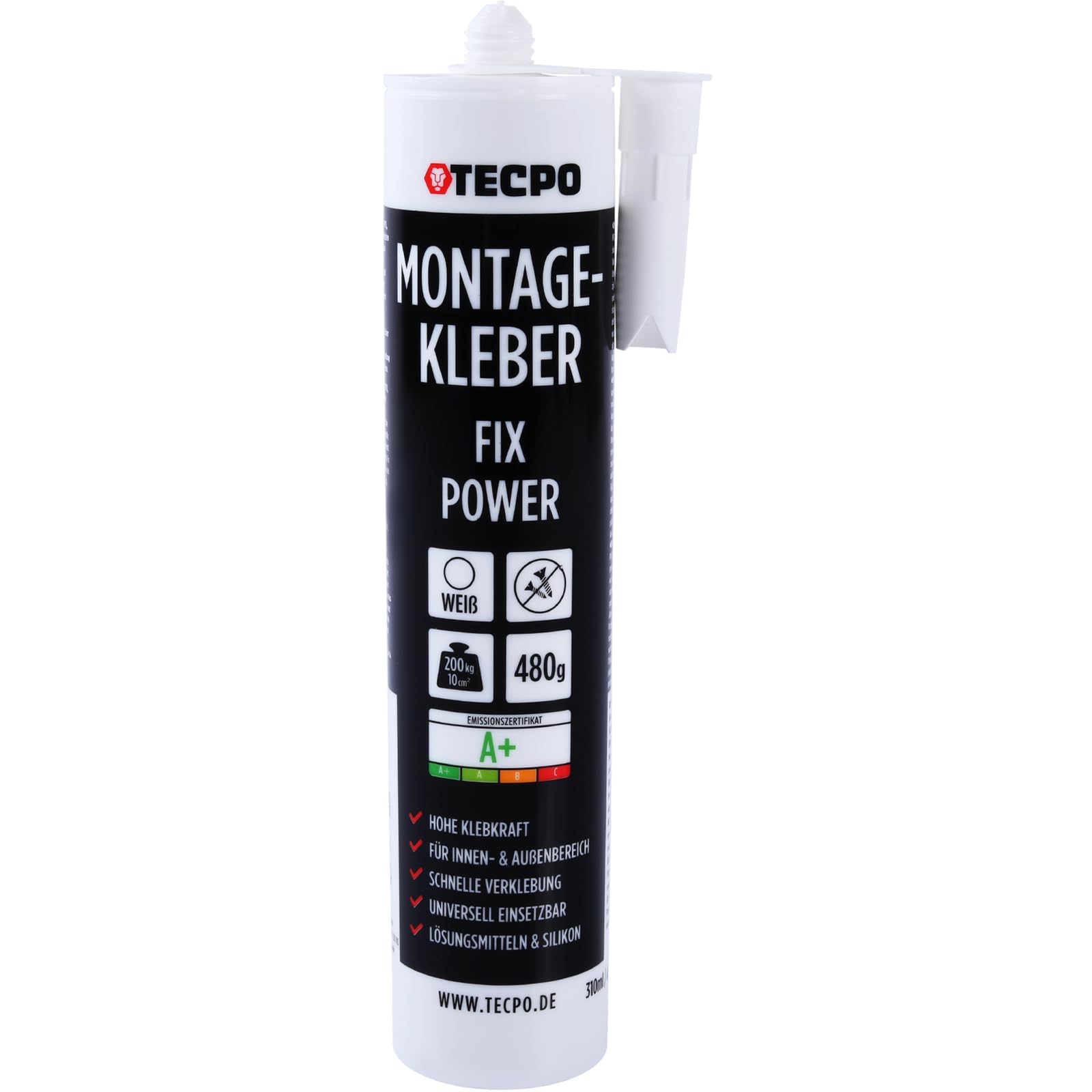 TECPO Montagekleber Fix Power 10x 480g Universal Baukleber Kraftkleber 200kg 10 cm² für Akustikpaneele Styropor Sockelleisten