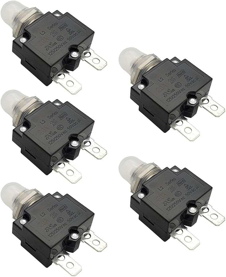 IZTOSS 5PCS 20Amp Circuit Breakers Push Button Manual Reset with Quick Connect Terminals and Waterproof Button Transparent Cap