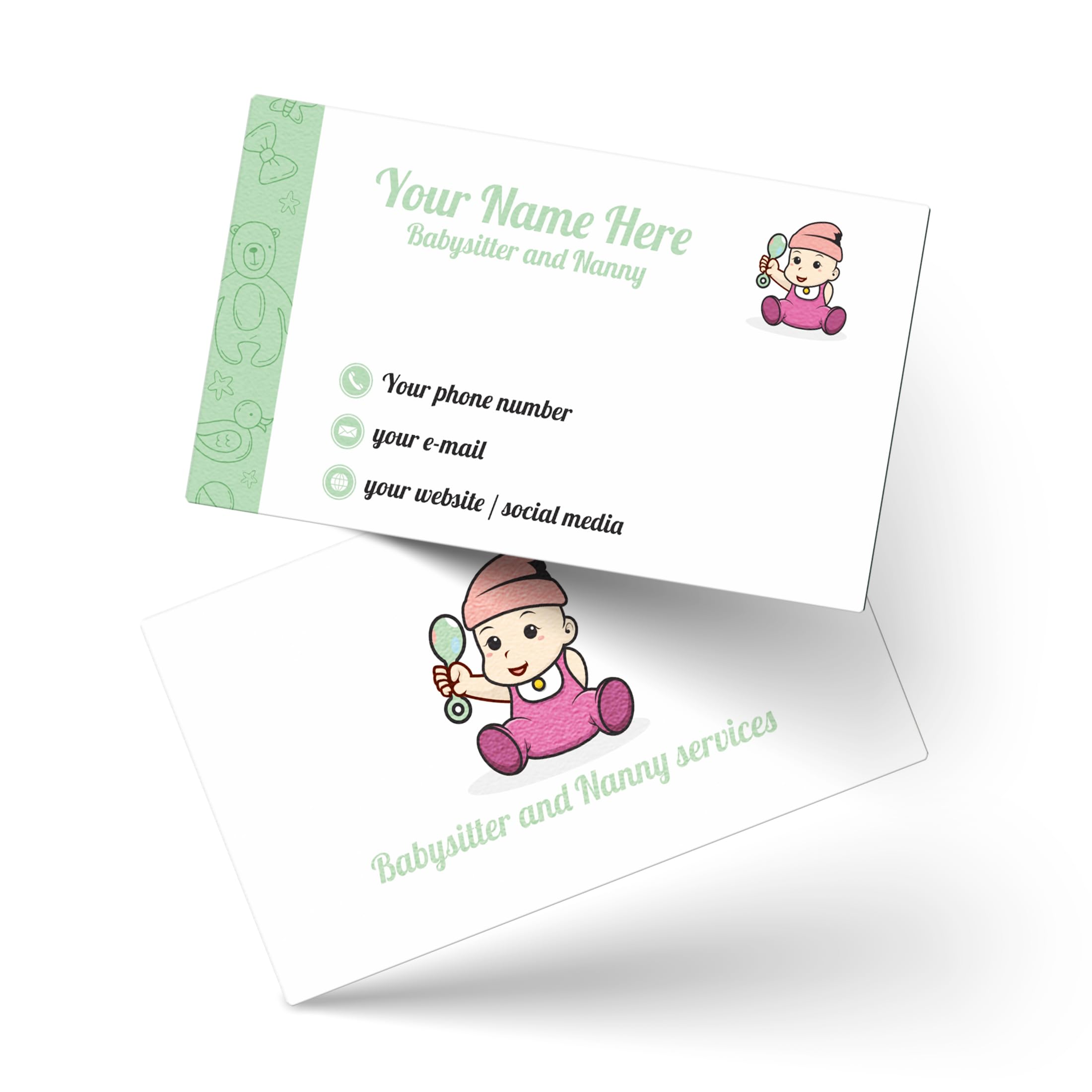 Custom Business Cards – Personalised for Babysitters and Nannies | Gloss or Matt Laminated | Double-Sided, High-Resolution Print | Designed to Impress | Compact & Sturdy (85x55mm-Gloss, 500, Piece)