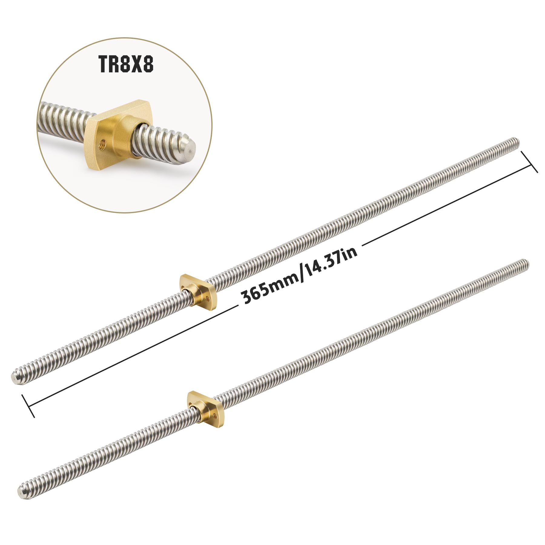 2PC Tr8x8 365mm Leads Screw with T8 Brass Nut, 3D Printer Upgrade Parts Compatible with Ender 3 V2/Ender 3 V2 Neo/Ender 3 Pro/Ender 3/Ender 3 Neo/Voxelab 3D Printer — Amazon image 4