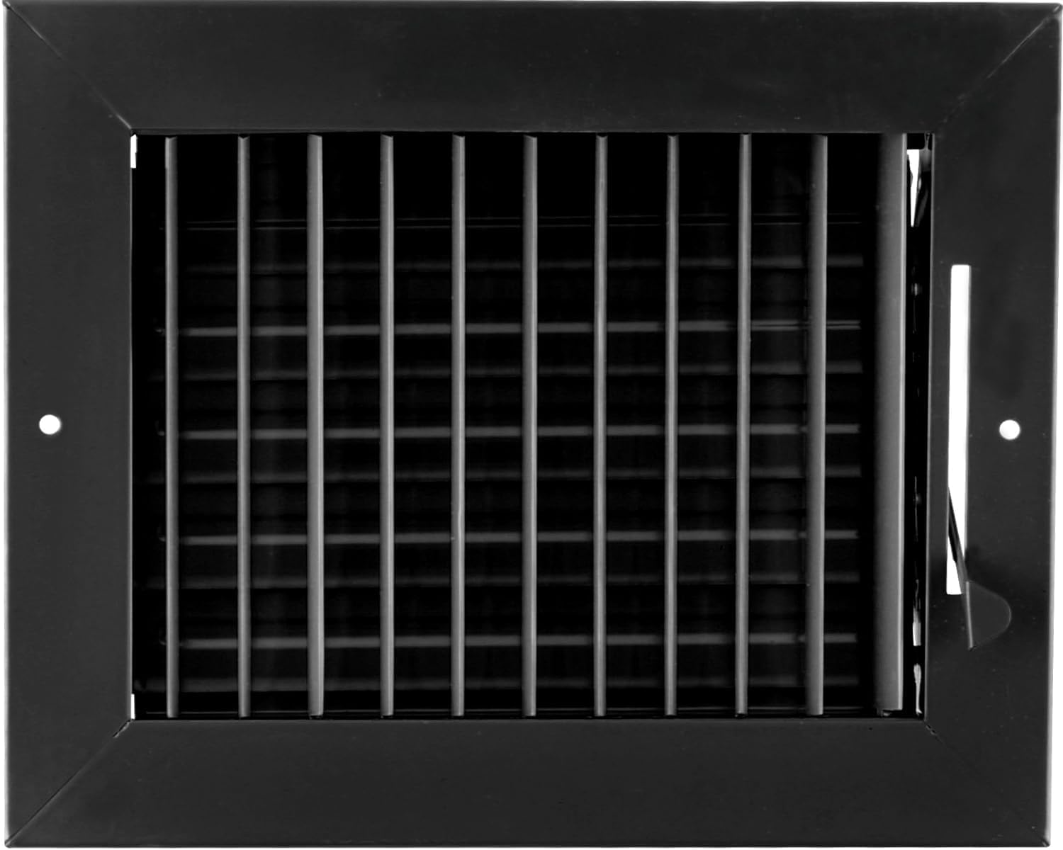 HVAC Premium 8"w X 4"h Adjustable AIR Supply Diffuser - HVAC Vent Cover Sidewall or Ceiling - Grille Register - High Airflow - Black [Outer Dimensions: 9.875"w X 6"h]