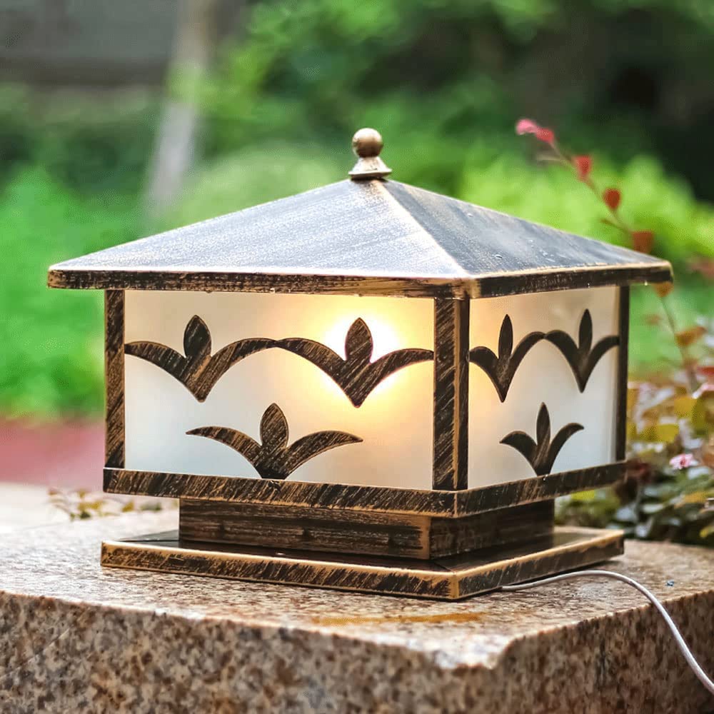 Quadratische Retro-Säulenlampe, wasserdichte Säulensäulenlampe für den Außenbereich, Stehlampe aus Druckgussaluminium, Acryl-Lampenschirm, Eingangswand-Villa-Landschaftslampe