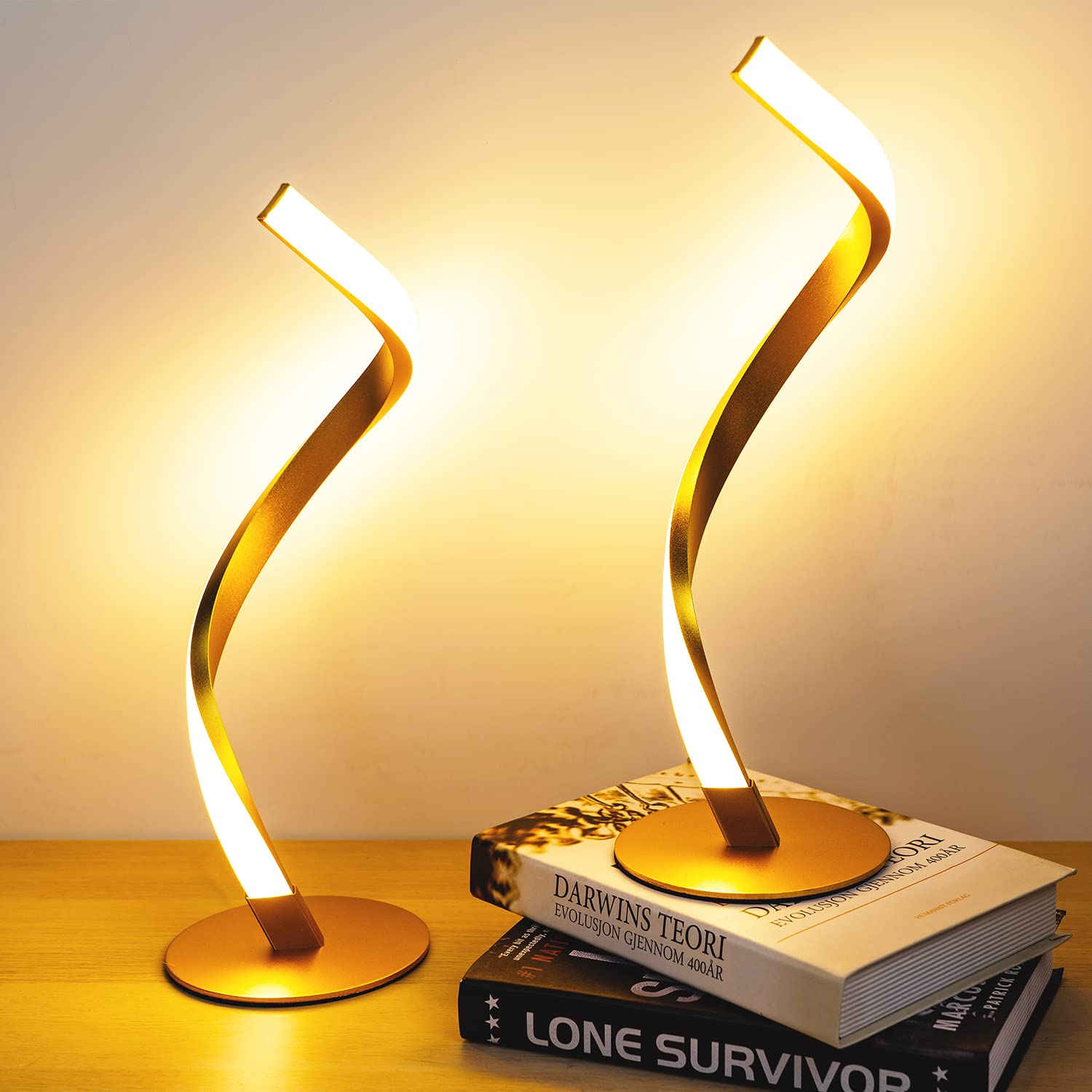 BOHON Modern Table Lamp Spiral LED Nightstand Lamps