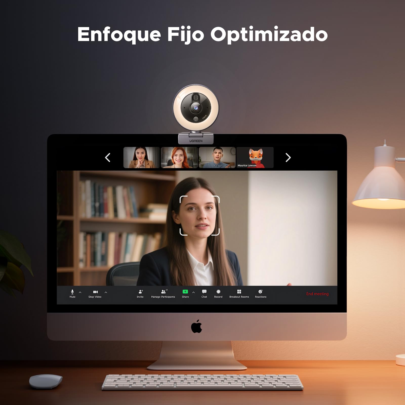UGREEN Webcam 2K 30FPS Full HD USB A C Webcam Foco Fijo Anillo de Luz LED