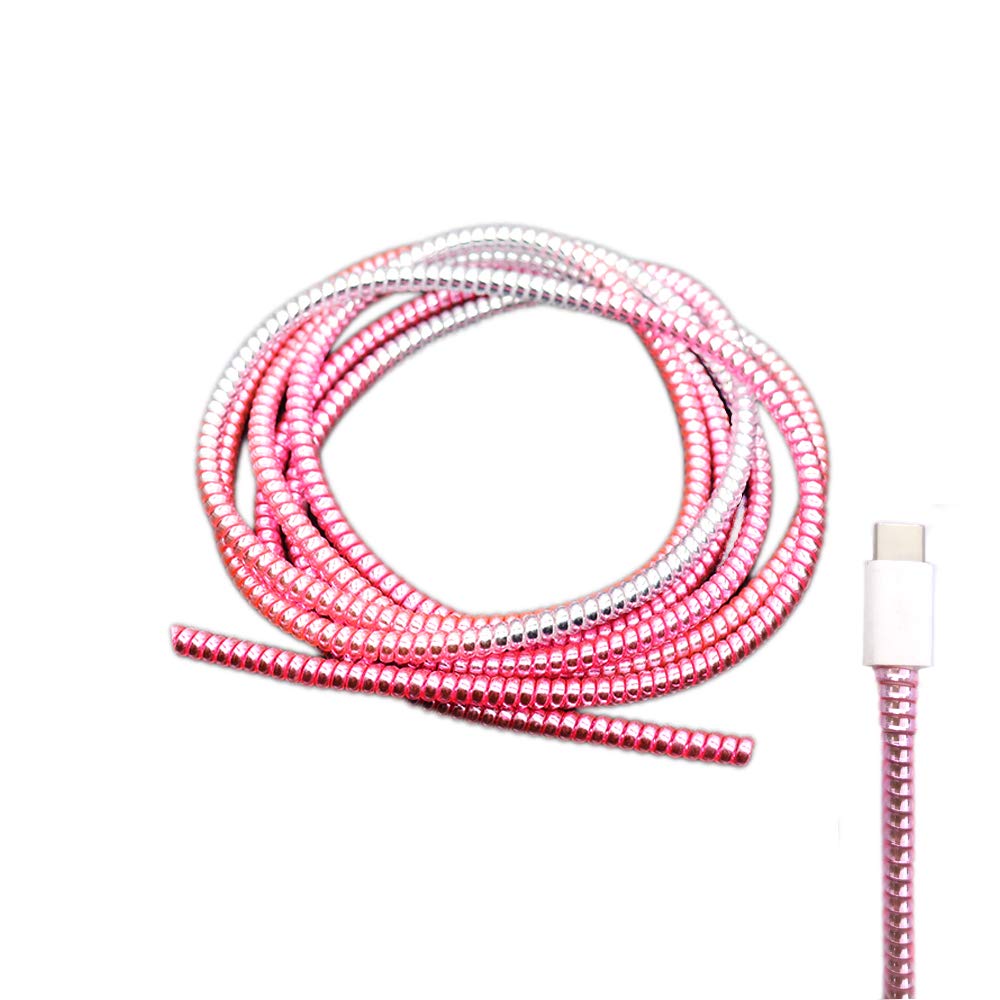 Cable Protector Animal Proof Wire Repair, Cord Protector for Pets Headphone Saver Spiral Cable Wrap Strain Relief, Cord Sleeve for Phone Cable USB Date Cable, 60 inches, 2 pcs, Silver-Gradient Pink