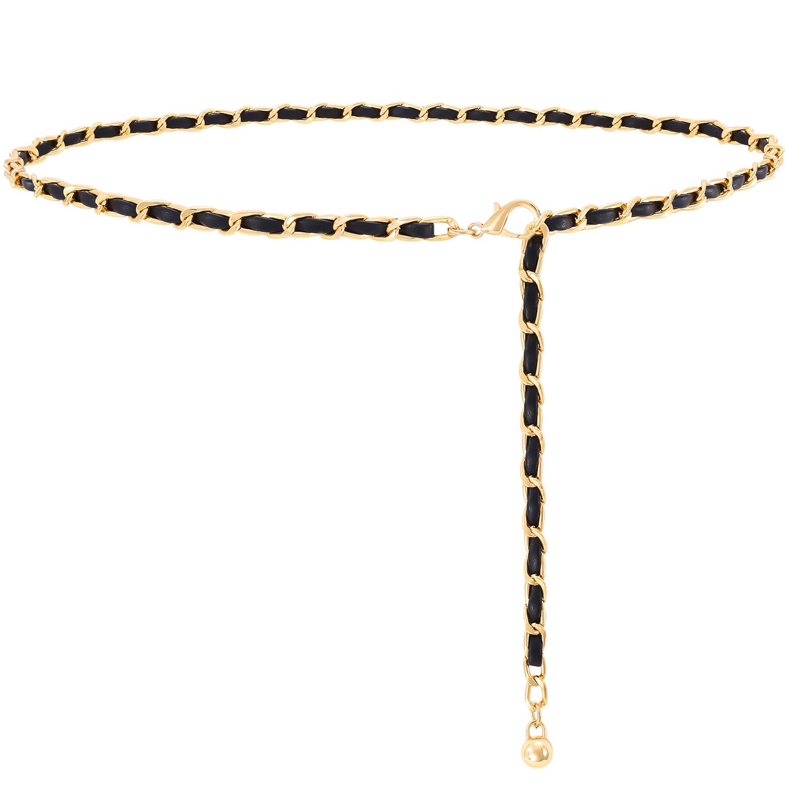 WHIPPY Metal Chain Waist Belt for Women Adjustable Leather Link Chain Belts for Dresses Jeans