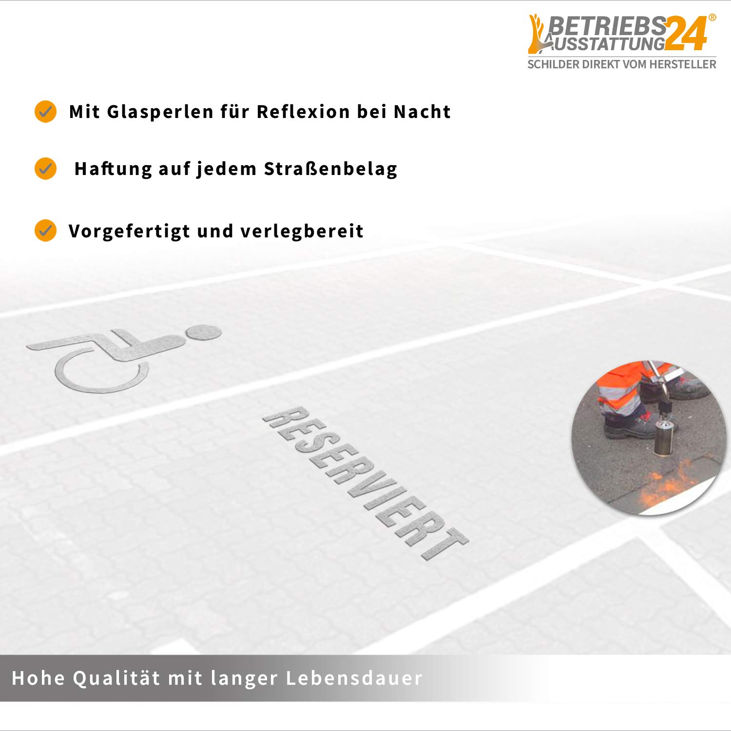 Thermoplastische Bodenmarkierung Behindertenparkplatz - Markierungssymbole - Zur Kennzeichnung von Verkehrswegen - Sonderzeichen - Thermoplastik
