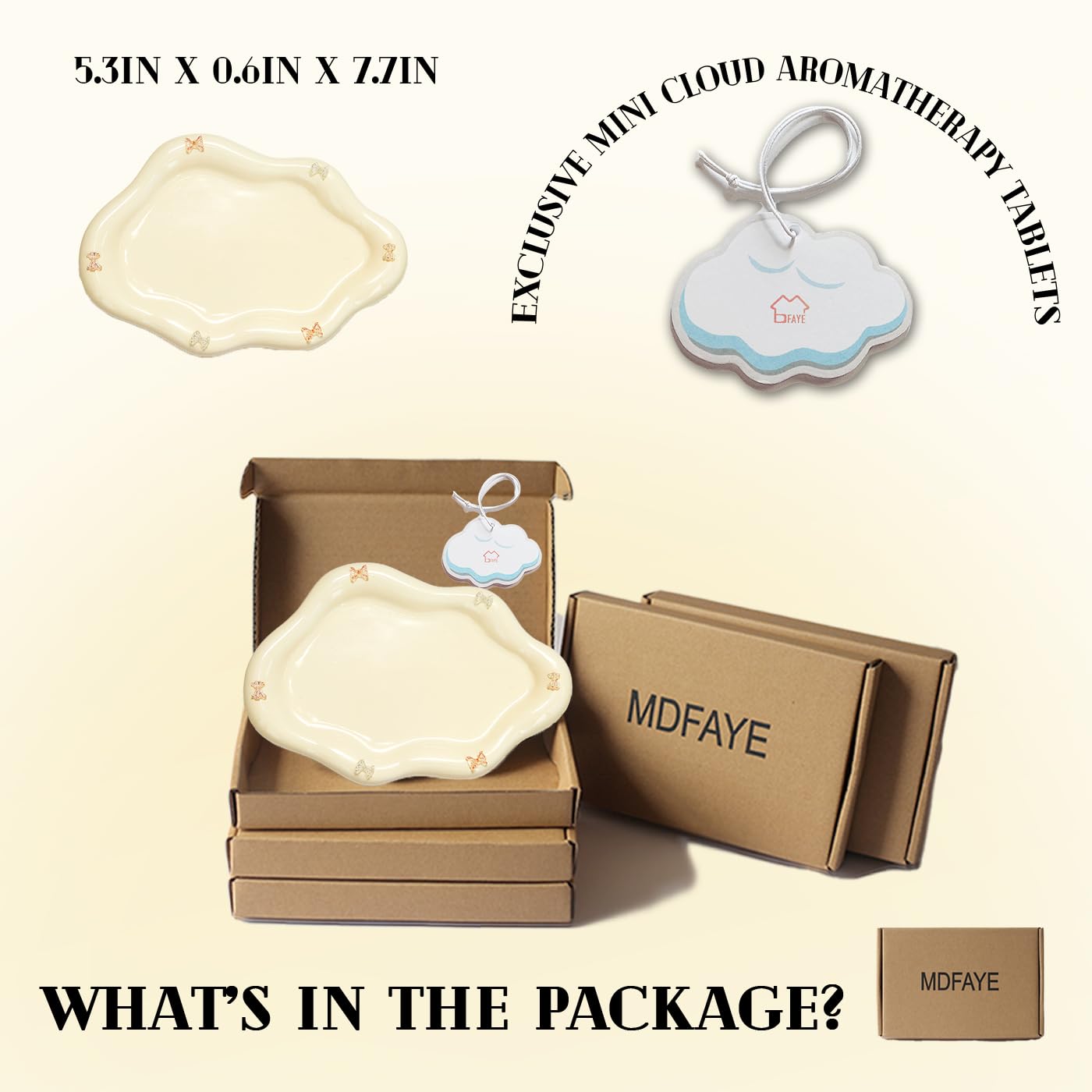 MDFAYE Jewelry Dish Trinket Tray for Women, Ring Dish Holder, Unique Cloud Shape Ceramic Plate Cute Things Vanity Aesthetic Room Decor Mother's Day Birthday ()