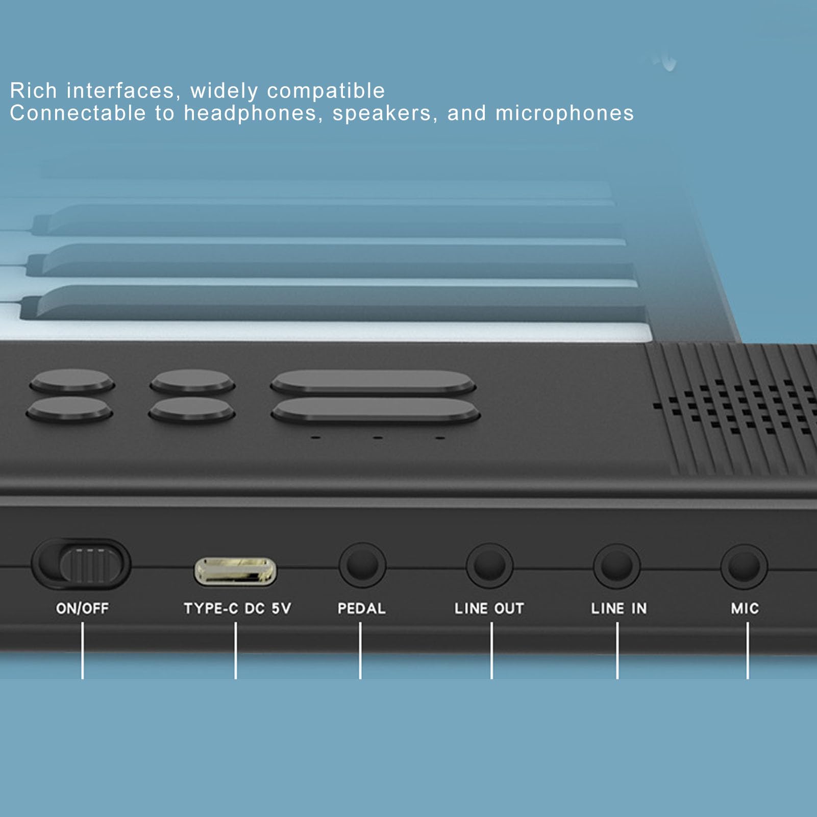88 Klawiszy Roll-up Piano Przenośne Pianino Elektroniczne, z możliwością ładowania, Składane, Edukacyjne Pianino Elektroniczne Klawiatura z 128 Rytmami, 128 Tonami