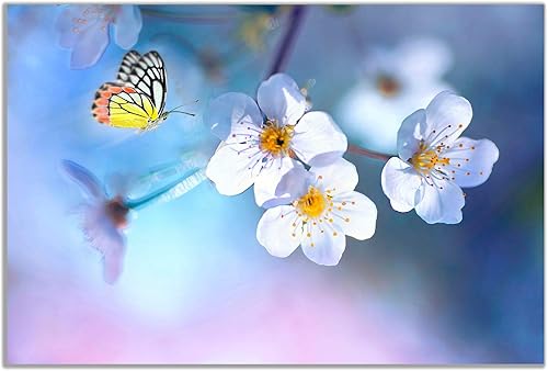Miniatura 2 de Beautiful Butterfly White Flowers Canvas Wall Art Picture Print (12x8)