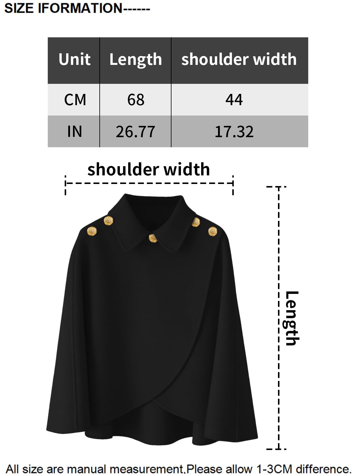 JFAN Poncho Femme Hiver Chaud Poncho Cape Femme Chic et Elegant avec Boutons Chale pour l' Automne Hiver
