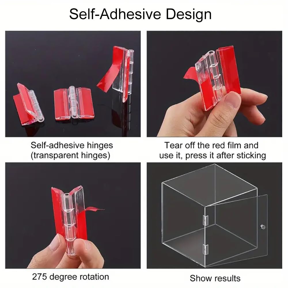 Clear Acrylic Hinges - 4 Pack Self Adhesive -4 Clear Acrylic Hinges - 4 Pack Self Adhesive -4