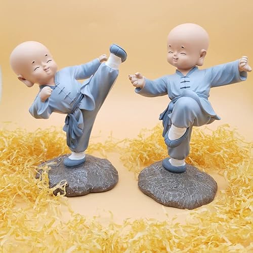 Miniatura 3 de Estatua de monje de Kung Fu, resina china tradicional Shaolin templo buda, figura de decoración de escritorio de oficina en casa, regalos zen