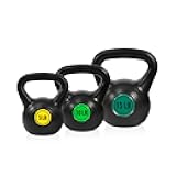 Wide Grip 3-Piece Kettlebell Exercise Fitness Weight Set, Include 5 lbs, 10 lbs, 15 lbs and 20 lbs, Set of 3 or Set of 4