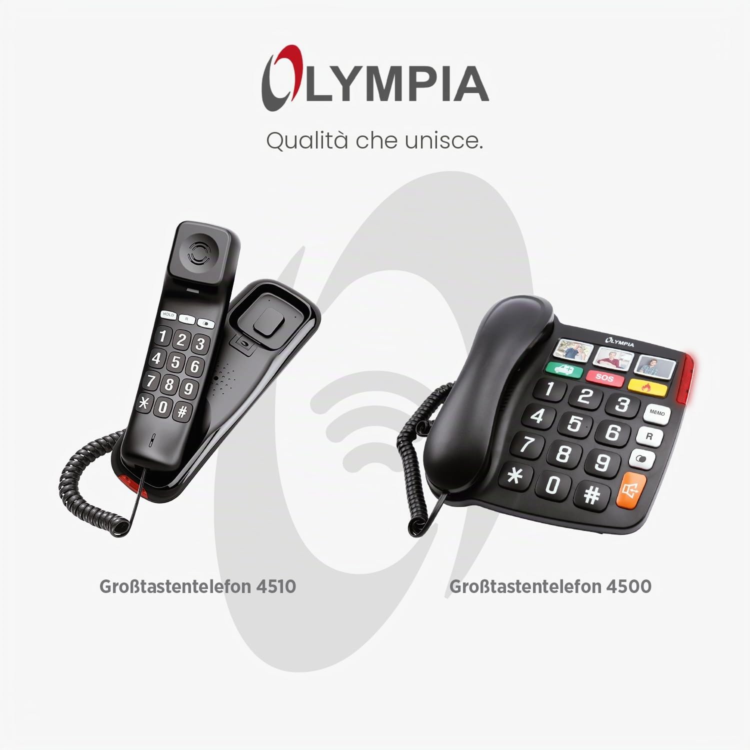 OLYMPIA 4520 Telefono fisso a filo per anziani, con tasti grandi, tasti SOS e vivavoce, Nero