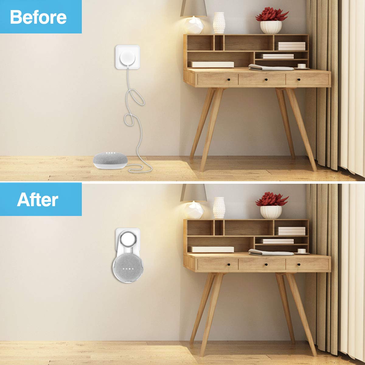Cozycase Supporto per Google Nest Mini, Google Home Mini, gestione dei cavi integrata senza viti (Bianco + grigio)