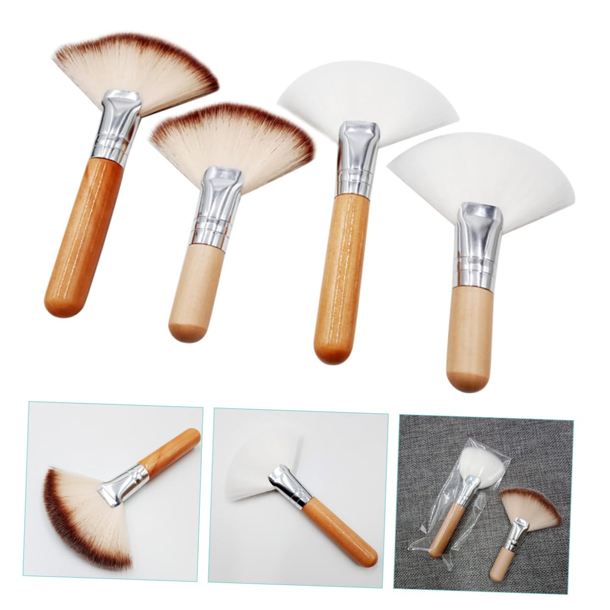 MAGICLULU Set Di 5 Pennelli Per Il Trucco Multifunzionali Con Manico Corto Per Fondotinta Pennello Per Il Viso Per Illuminare 4 Pezzi*5