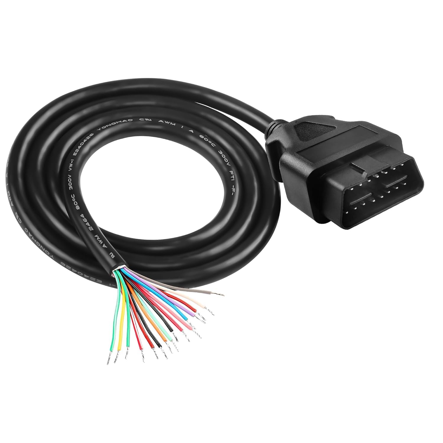 XMSJSIYOBD OBD2 Extension Cable Pigtail Wire OBD-II 16-Pin Male Open End Bare Wire Diagnostic Cable for Vehicle DIY 1 m